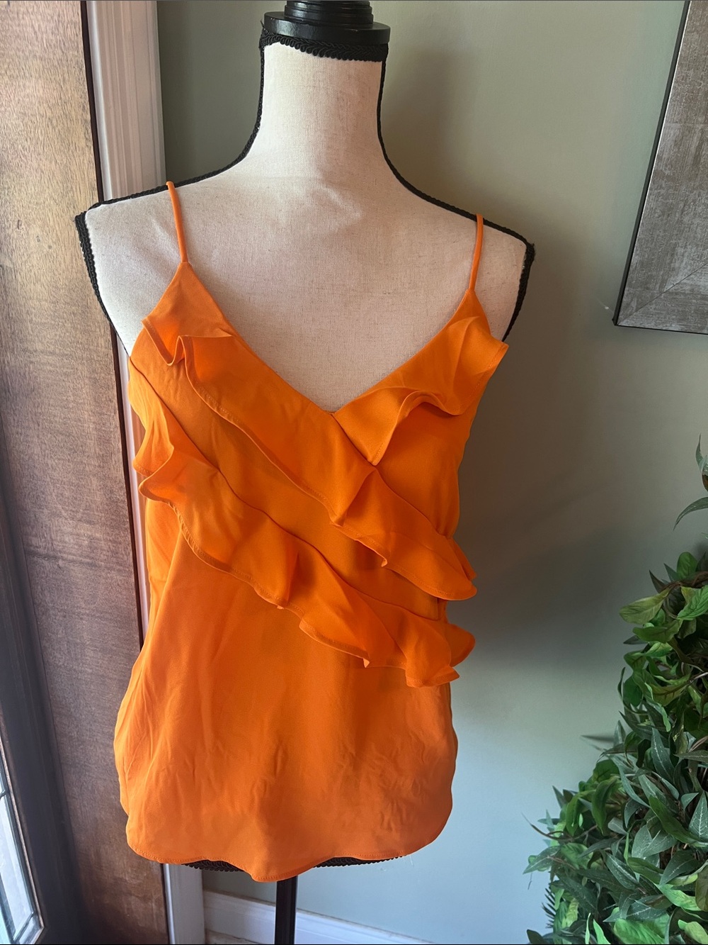Express Orange Ruffle V-Neck Spaghetti Strap Camisole